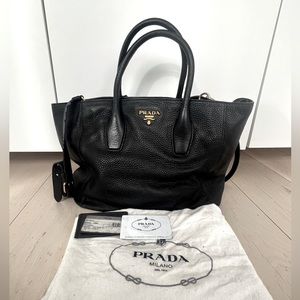 Prada Vitello Daino Tote - Black (Gold Hardware)